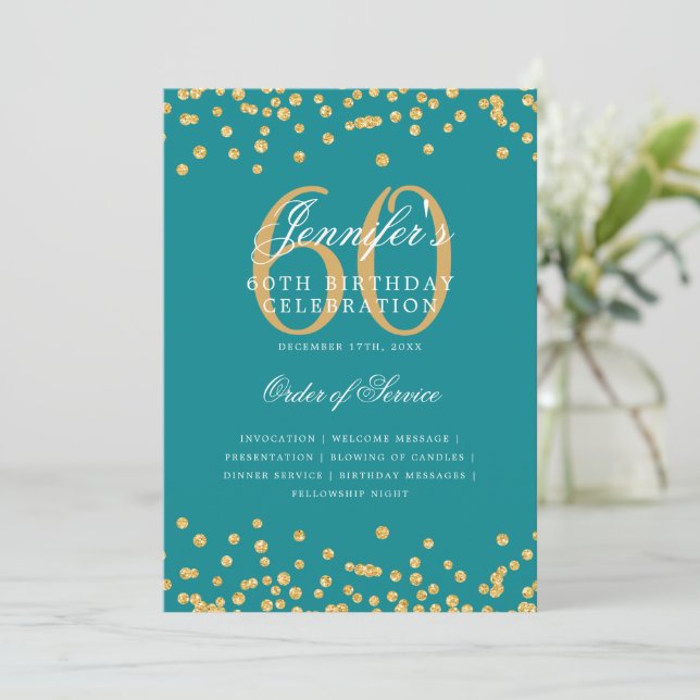 Convites Elegante 60º Programa de Aniversário Menu Dourado  (Em pé/Frente)