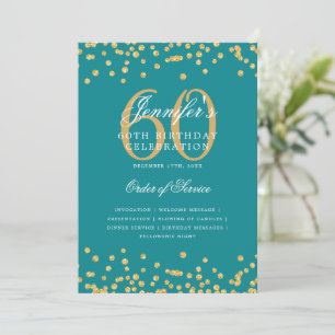 Convites Elegante 60º Programa de Aniversário Menu Dourado