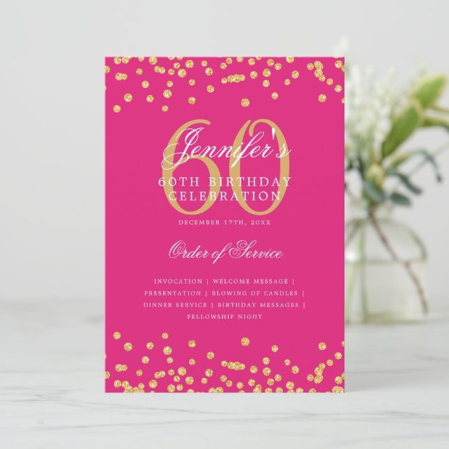 Convites Elegante 60º Programa de Aniversário Menu Dourado  (Em pé/Frente)