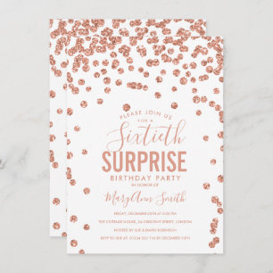 Convites Elegante 60th Surprise Birthday Rosa Dourado