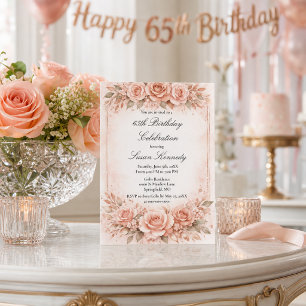 Convites Elegante 65º Aniversário Milestone Blush Rose