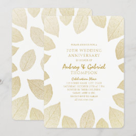Convites Elegante 70º Aniversário de Casamento Folhas Doura