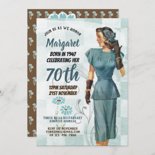 Convites Elegante 70 Birthday Convide RETRO 1940s Mulher