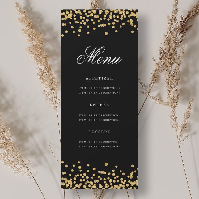 Convites Elegante 70 Birthday Menu Negro Dourado Confetti (Elegant 70th Birthday Menu Gold Black Confetti Invitation)