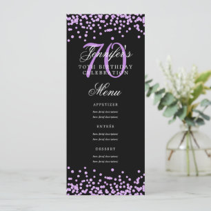 Convites Elegante 70 Birthday Menu Purple Confetti Black