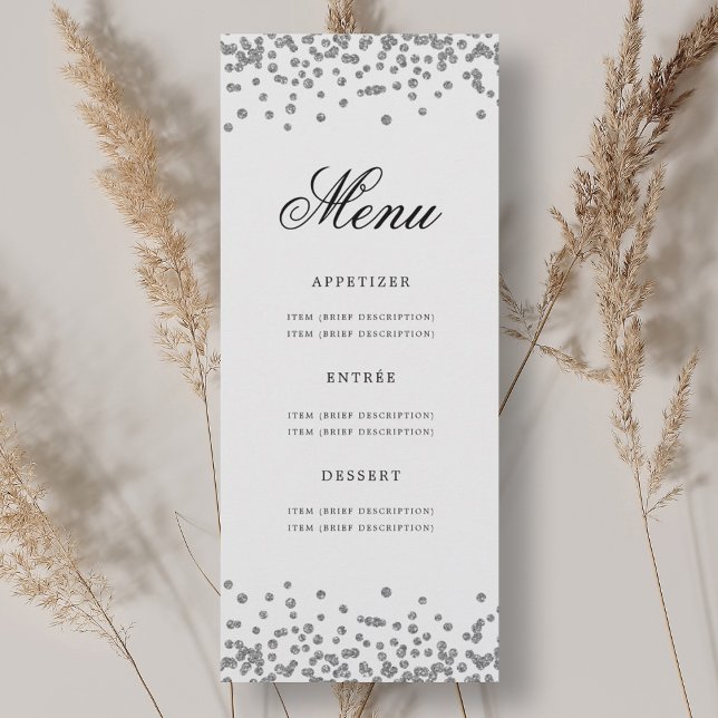 Convites Elegante 70 Birthday Menu Silver Confetti (Elegant 70th Birthday Menu Silver Confetti Invitation)
