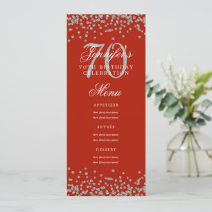 Convites Elegante 70 Birthday Menu Silver Confetti Red