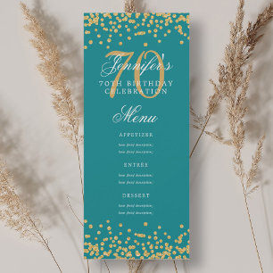 Convites Elegante 70 Birthday Menu Turquoise Confetti Doura