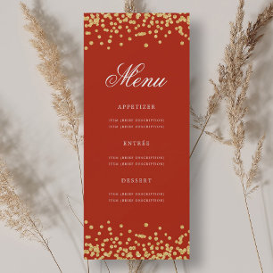 Convites Elegante 70 Birthday Menu Vermelho Dourado Confett