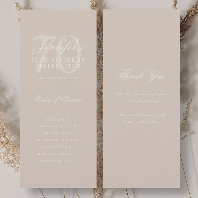 Convites Elegante 70 Birthday Program Champagne Obrigado (Elegant 70th Birthday Program Champagne Thank You)