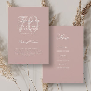 Convites Elegante 70 Birthday Program Dusty Rosa com Menu