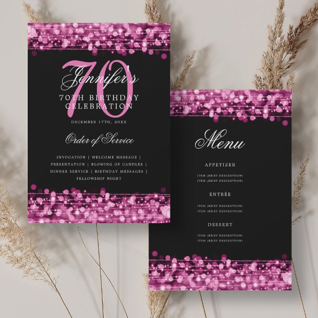 Convites Elegante 70 Birthday Program Hot Pink w/ Menu (Criador carregado)