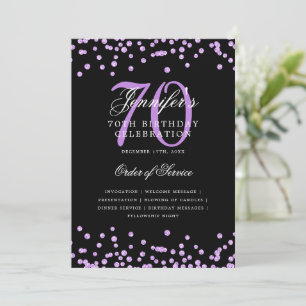 Convites Elegante 70 Birthday Program Menu Purple Black