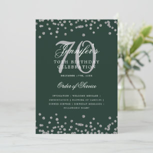 Convites Elegante 70 Birthday Program Menu Silver Green