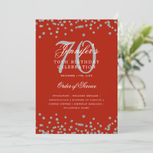 Convites Elegante 70 Birthday Program Menu Silver Red