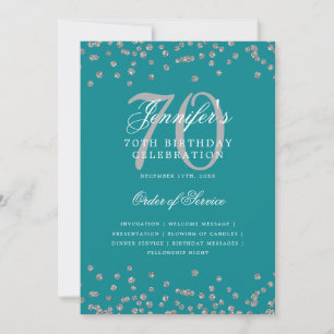 Convites Elegante 70 Birthday Program Menu Silver Teal