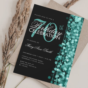 Convites Elegante 70 de Birthday Glam Sparkles Turquoise
