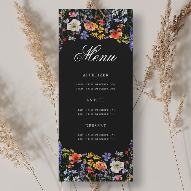 Convites Elegante 70 Floral Birthday Menu Preto (Elegant Floral 70th Birthday Menu Black Invitation)