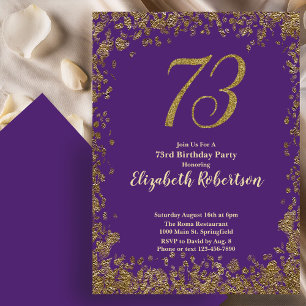 Convites Elegante 73º Aniversário Roxo Dourado