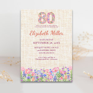Convites Elegante 80º Aniversário para Ela - Flores Rosa