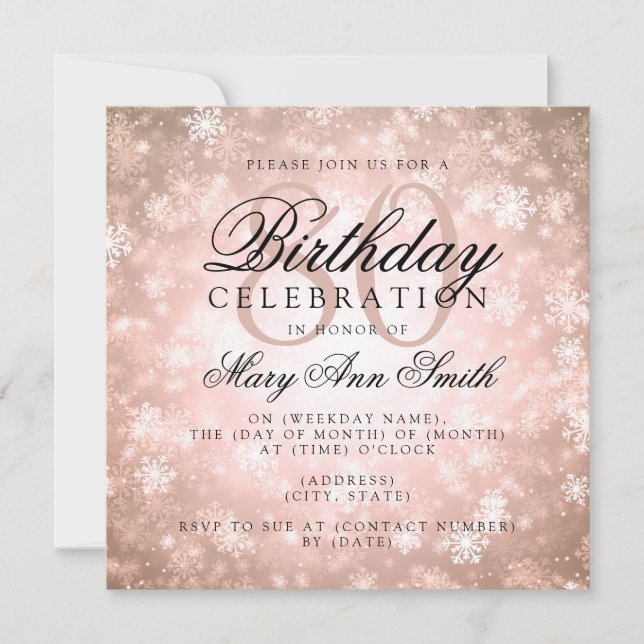 Convites Elegante 80 Birthday Copper Winter Wonderland (Frente)