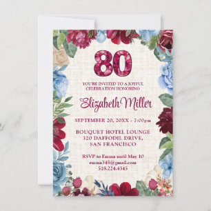 Convites Elegante 80 Birthday - Design Floral Burgundy