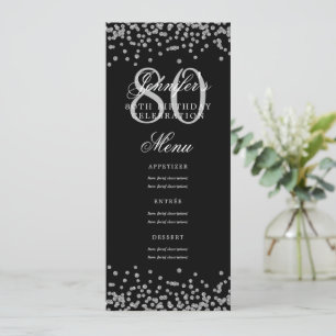 Convites Elegante 80 Birthday Menu Silver Confetti Black