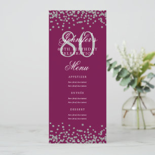 Convites Elegante 80 Birthday Menu Silver Confetti Magenta