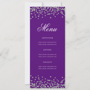 Convites Elegante 80 Birthday Menu Silver Confetti Purple