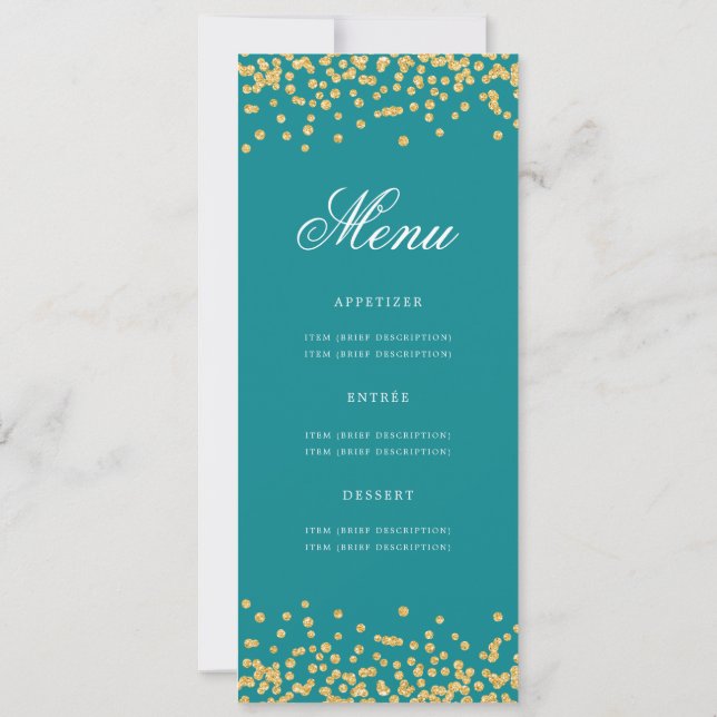 Convites Elegante 80 Birthday Menu Turquoise Confetti Doura (Verso)