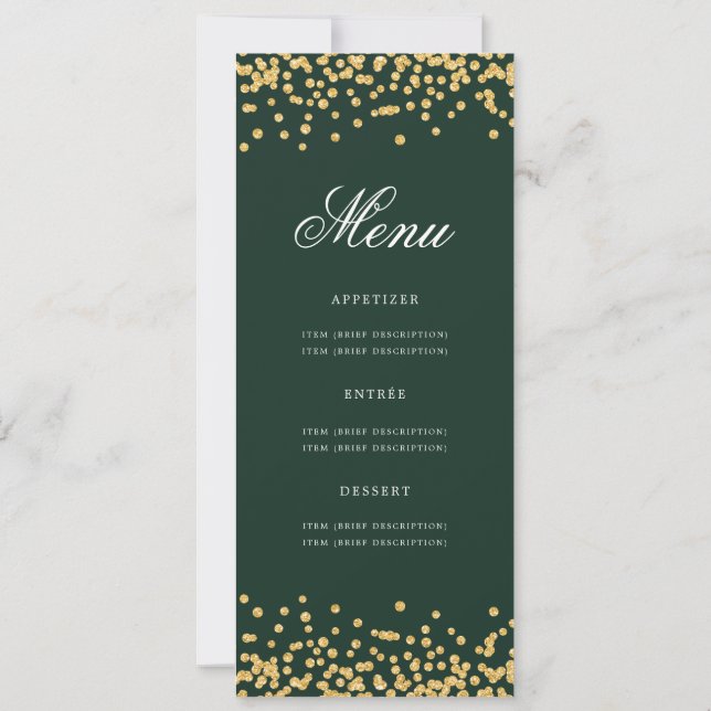 Convites Elegante 80 Birthday Menu Verde Dourado Confetti (Verso)
