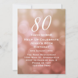 Convites Elegante 80 Birthday para Ela em Bokeh Rosa