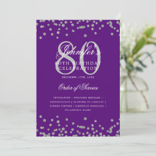 Convites Elegante 80 Birthday Program Menu Silver Purple