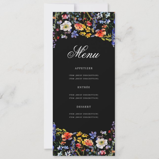 Convites Elegante 80 Floral Birthday Menu Preto (Verso)