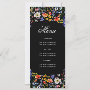 Convites Elegante 80 Floral Birthday Menu Preto
