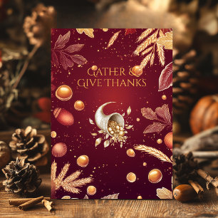 Convites Elegante Ação de Graças Burgundy e Cornucópia da C