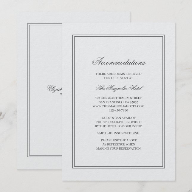 Convites Elegante Acomodação de Casamento Simples Clássico  (Frente/Verso)