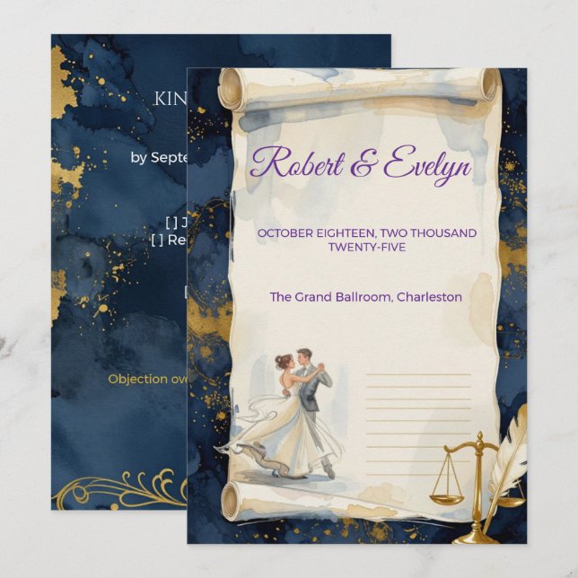Convites Elegante Advogado Dançando Aquarela Casamento (Frente/Verso)