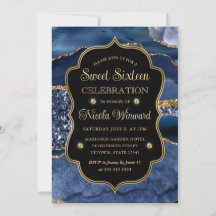 Elegante Ágata Brilhante Azul e Dourado Sweet Sixt
