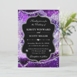 Convites Elegante Ágata Brilhante Roxo & Prata Casamento