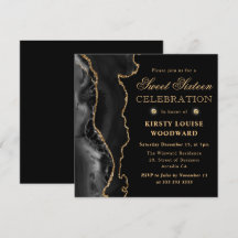 Elegante Agata Brilho Preto e Dourado Sweet Sixtee