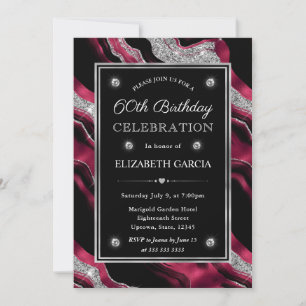 Convites Elegante Ágata Vermelha e Prata Glitter Aniversári