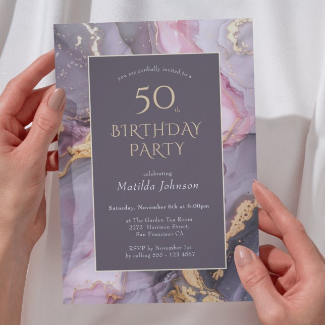 Convites Elegante Agate 50ª Festa de aniversário (Elegant Agate 50th Birthday Party Invitation)