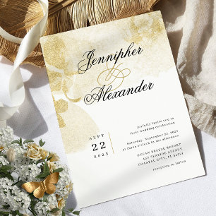 Convites Elegante Água-Forte Abstrata Casamento Dourado
