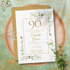 Convites Elegante Água-forte Dourada Folhagem 90º Aniversár