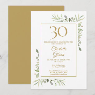 Convites Elegante Água-forte Dourada Folhagem Aniversário d