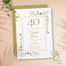 Elegante Água-forte Dourada Vegetação 40º Aniversá