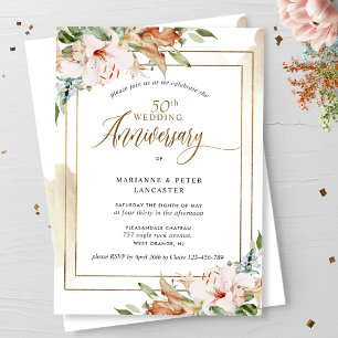 Convites Elegante Água-forte Floral de Aniversário de 50 An