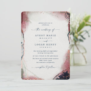 Convites Elegante Água-Marinha Abstrata Casamento Burgundy 