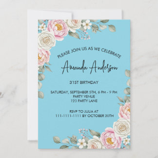 Convites Elegante Água-tinta Floral de Rosa para Aniversári